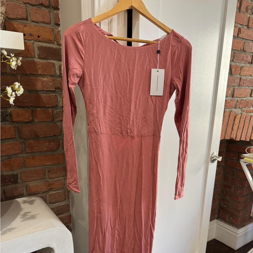 Pink Maxi Long Sleeve Dress With Open Back